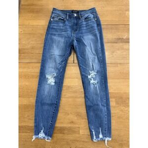 Judy Blue Jeans Women 5/27 Skinny Fit Stretch Denim Raw Hem Distressed